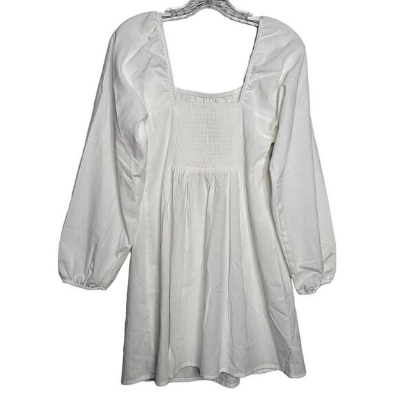 NEW Free People Square Neck Balloon Sleeves Cotton/Linen White Mini Dress Sz S - Picture 9 of 12